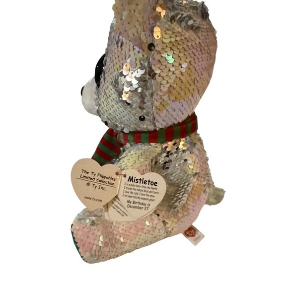 Ty Flippables Mistletoe Christmas Teddy Bear Sequin Stuffed Animal Plush - Picture 4 of 5